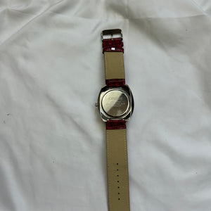 Vintage red leather inox bracelet jewelry watch