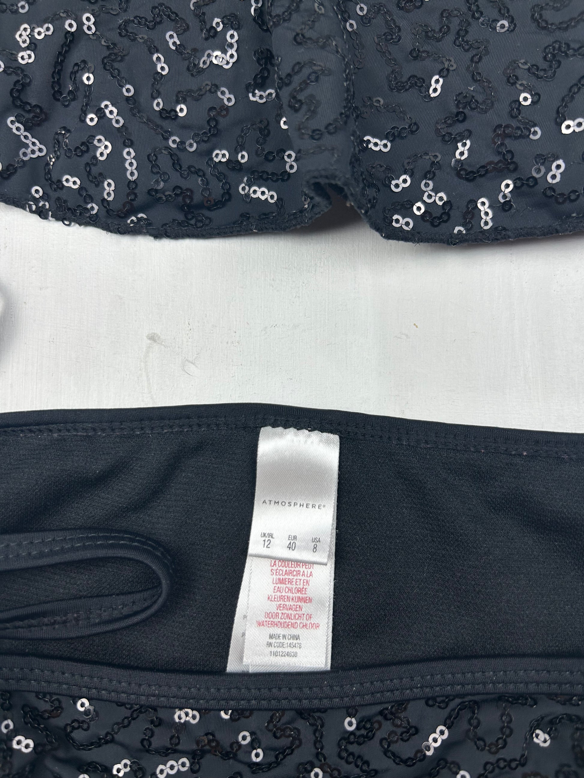 Black sequins low rise bikini set (M)