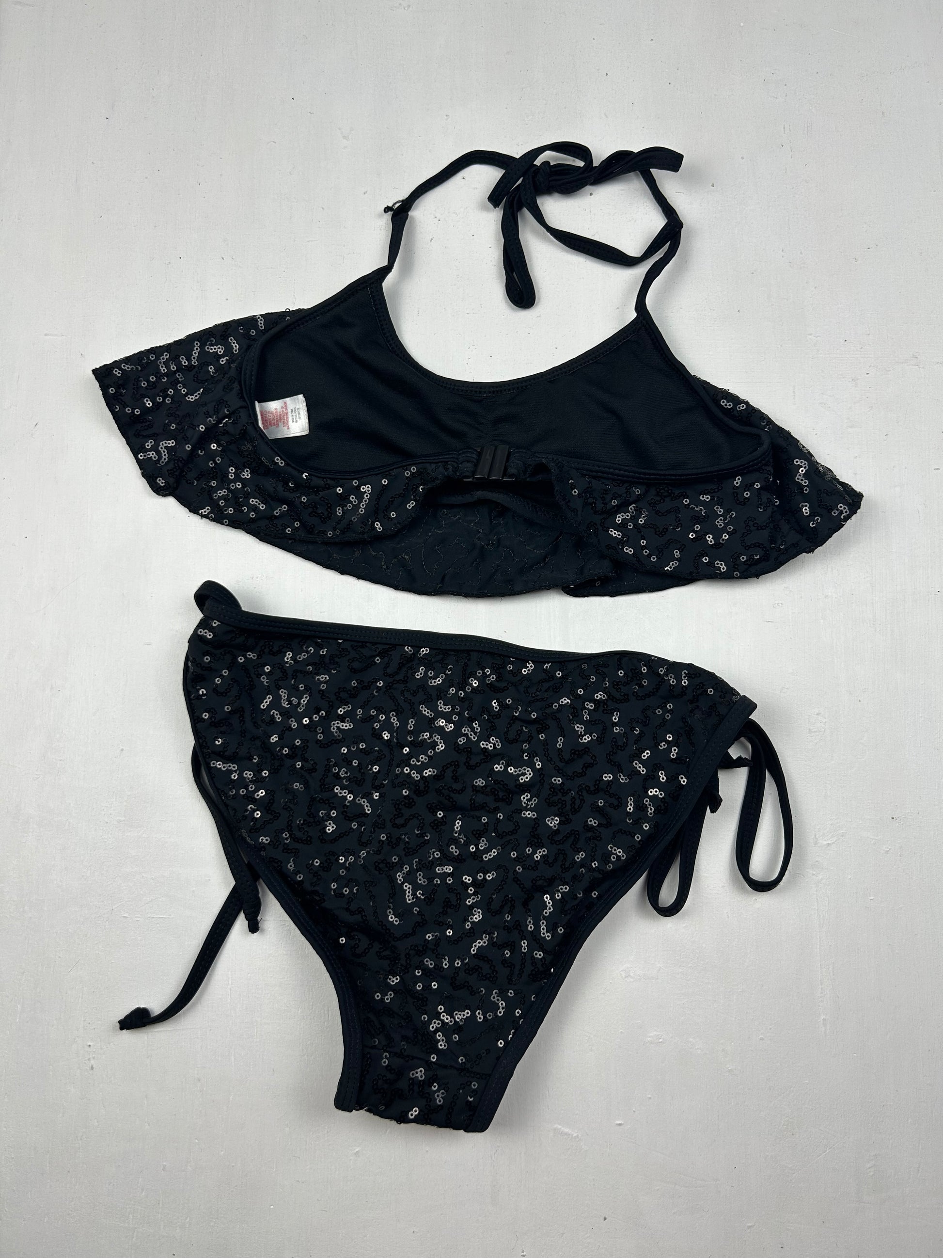 Black sequins low rise bikini set (M)