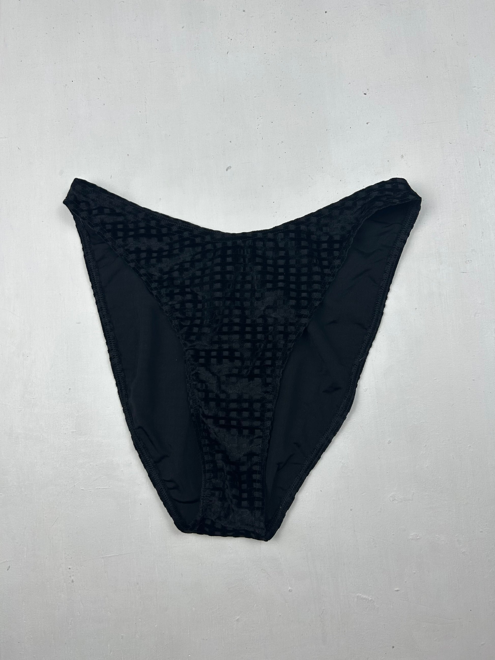 Velvet black high rise bikini bottom (M)