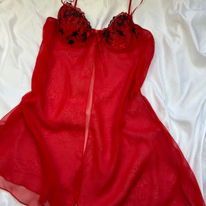 Red mesh babydoll mini dress (L)