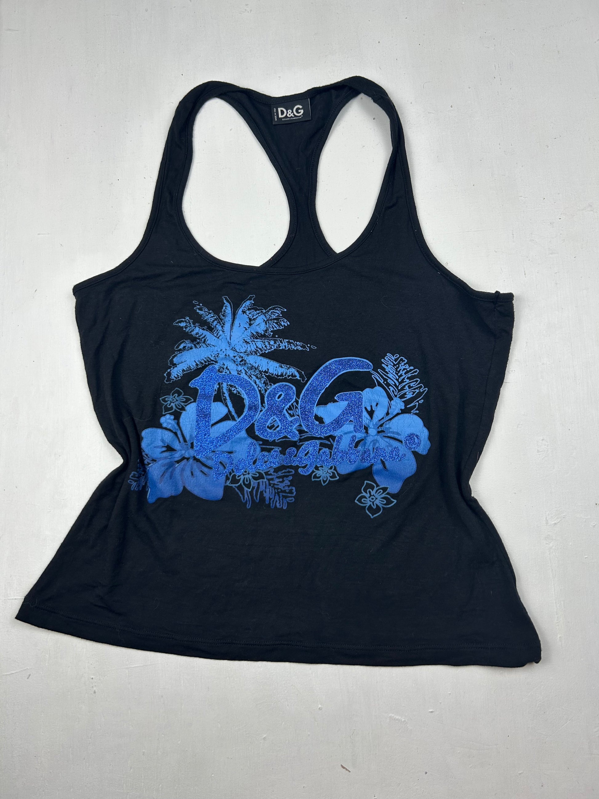 Black glitters logo cotton top (M)