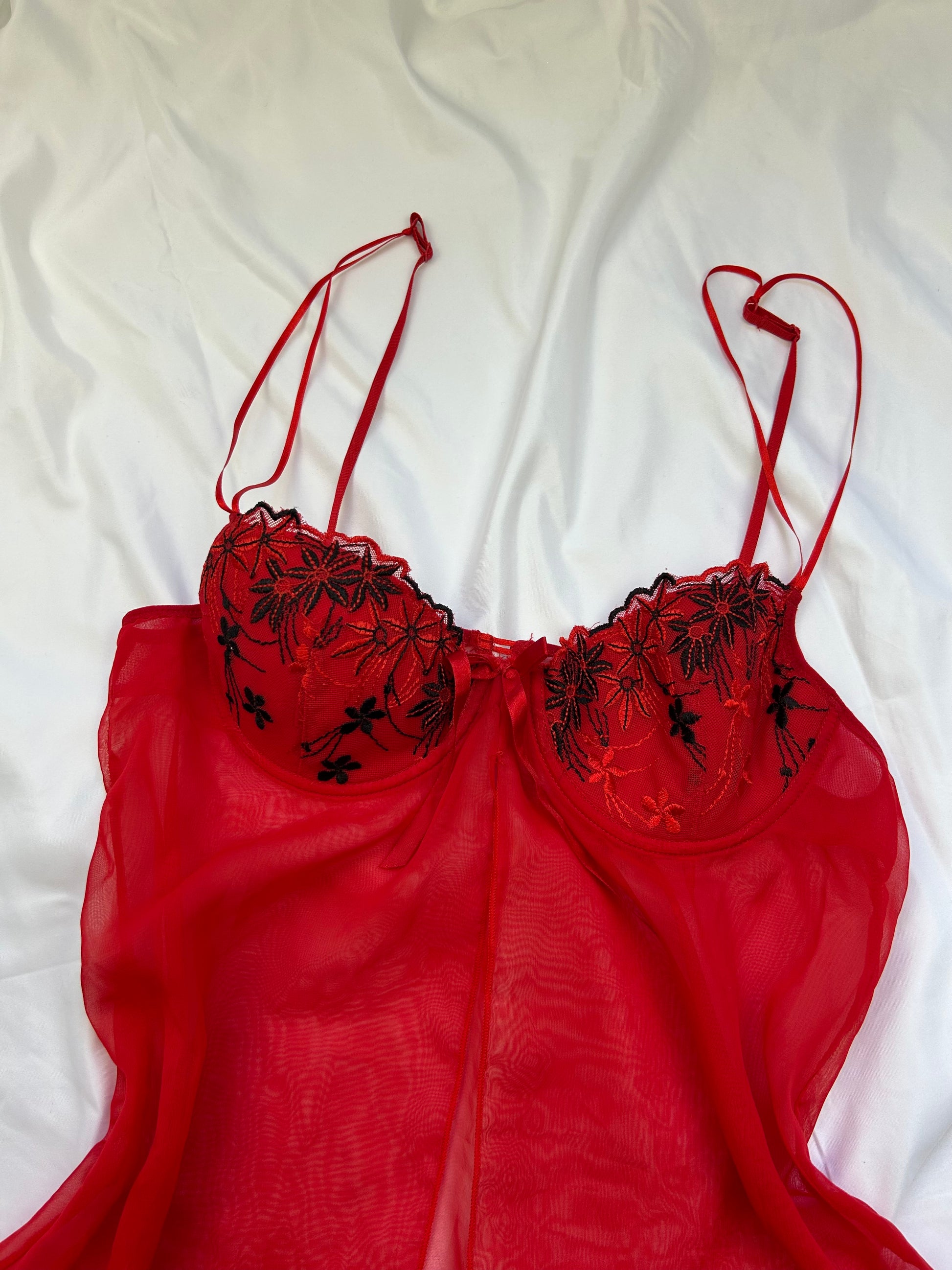 Red mesh babydoll mini dress (L)
