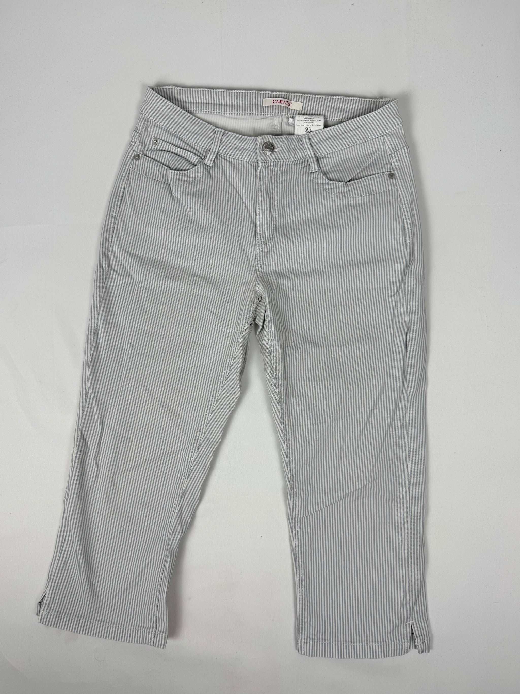 Baby blue striped denim low waist capri pants (S)
