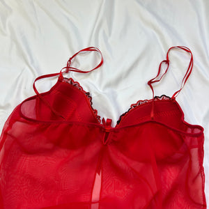 Red mesh babydoll mini dress (L)