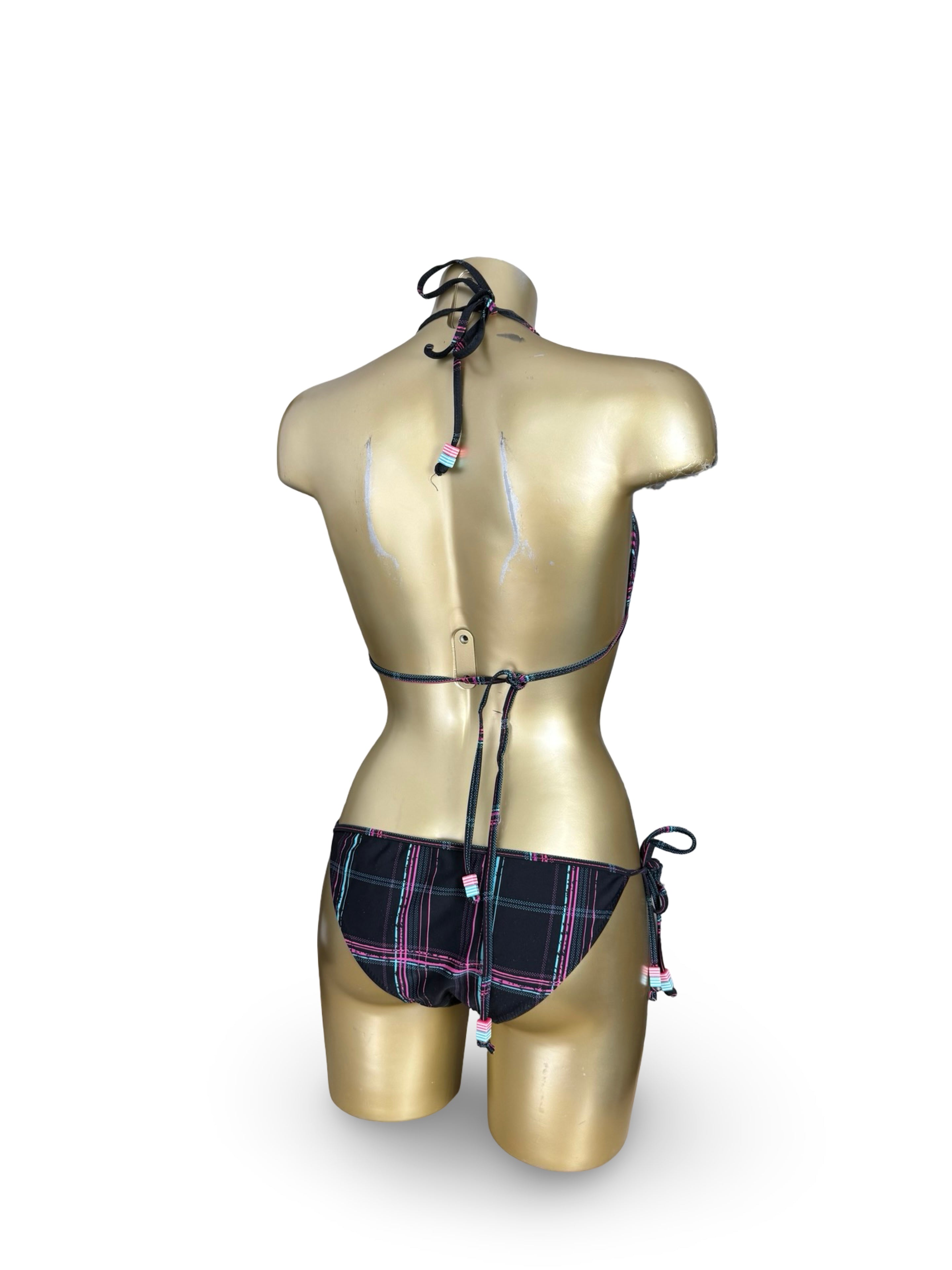 Black check print bikini set (M)