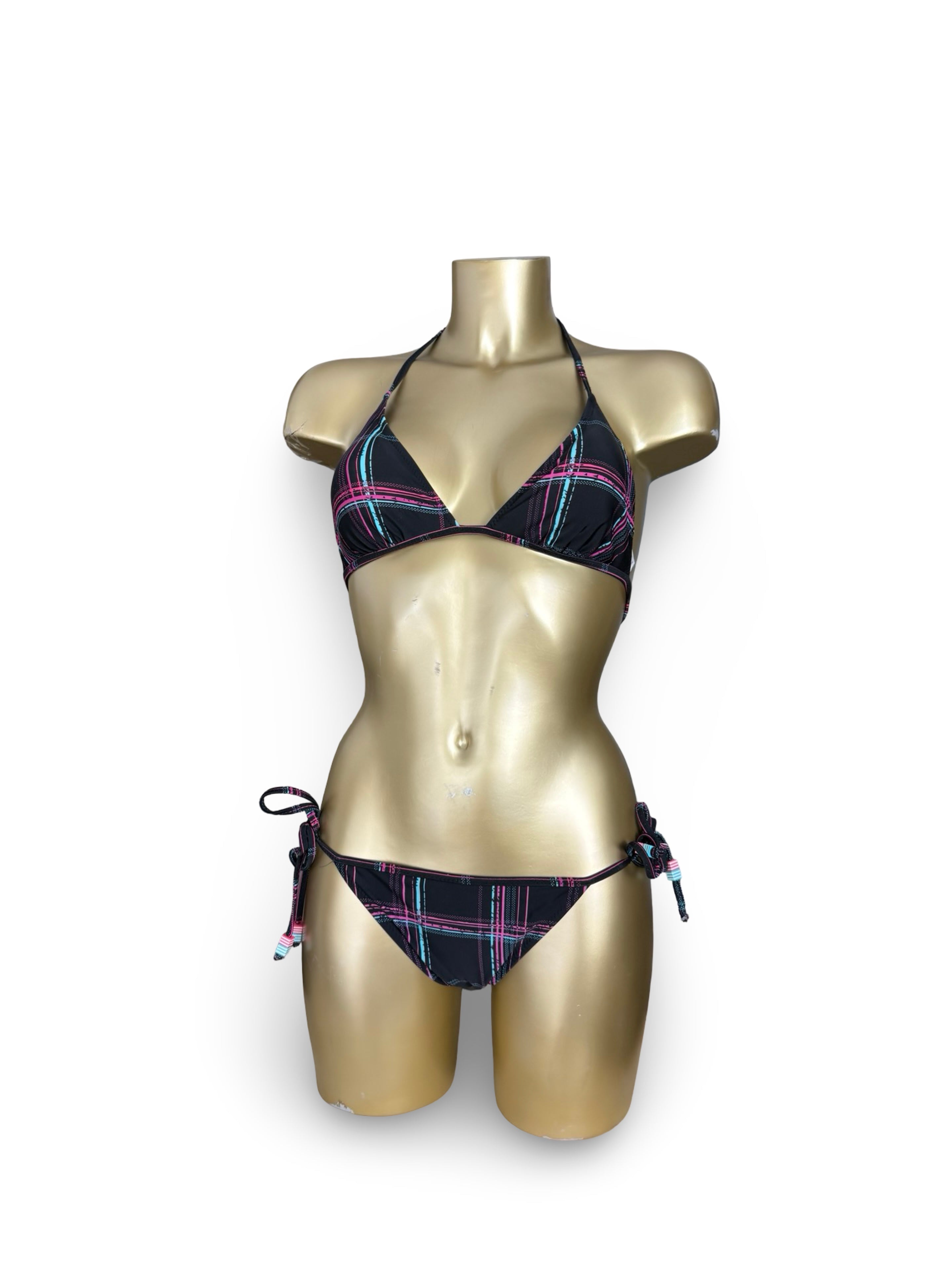 Black check print bikini set (M)