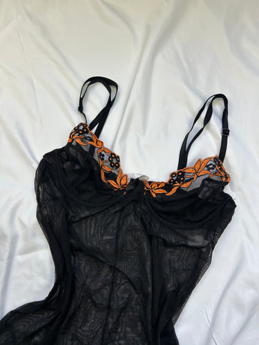 Black mesh corset babydoll top (S)