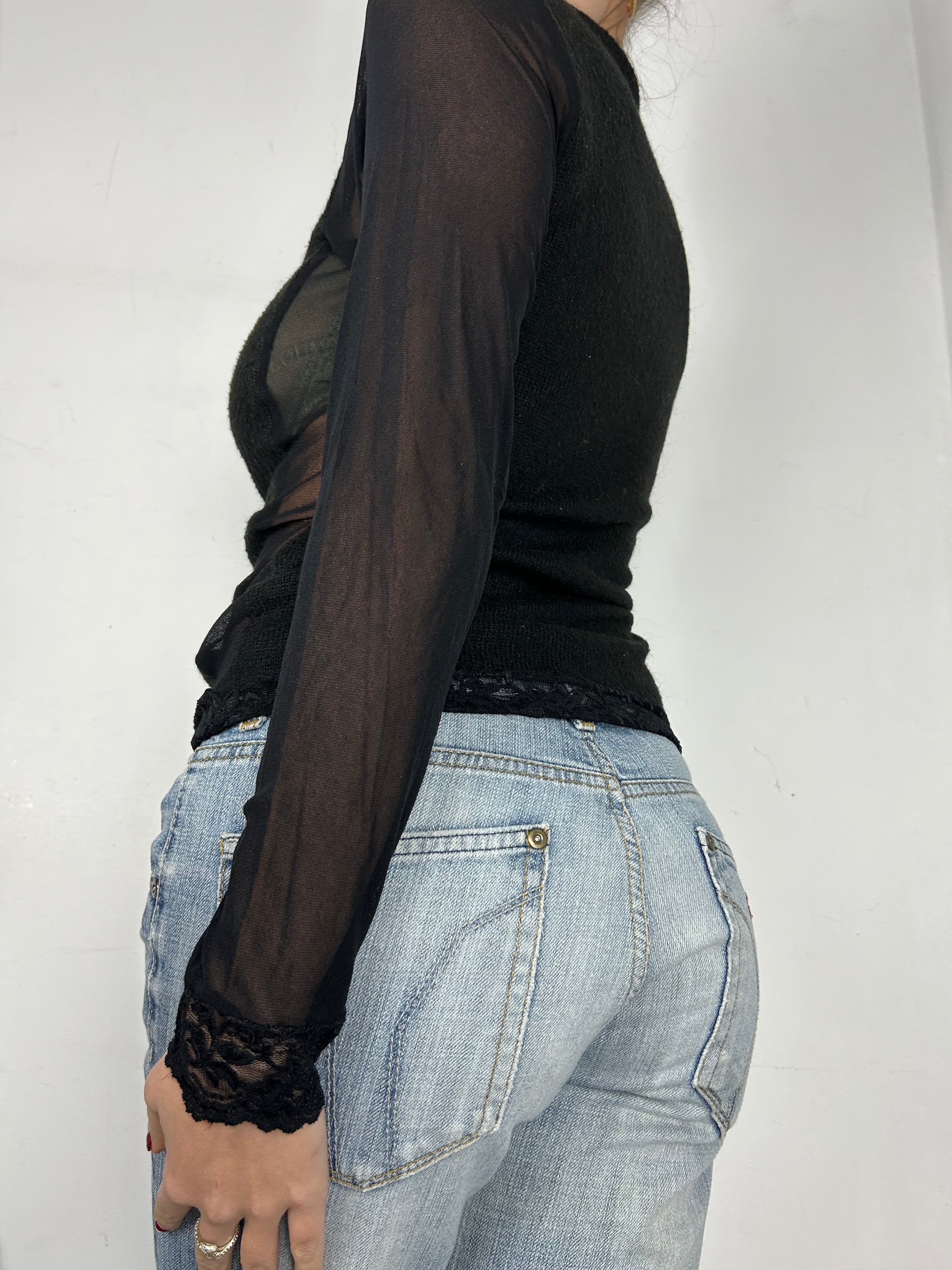 Black bi fabric zip up mesh  jumper (S/M)
