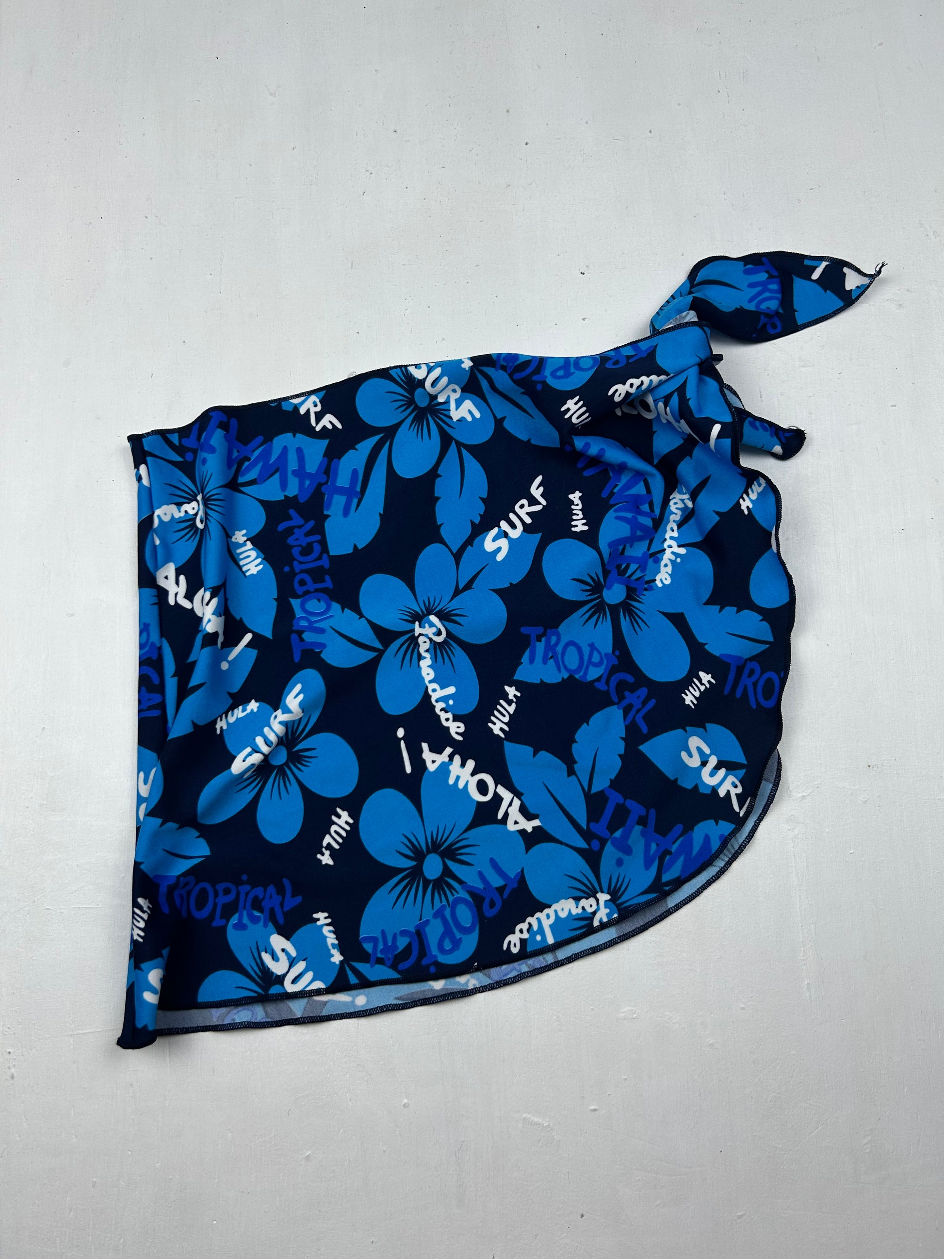 Blue hibiscus floral pareo mini skirt (S)