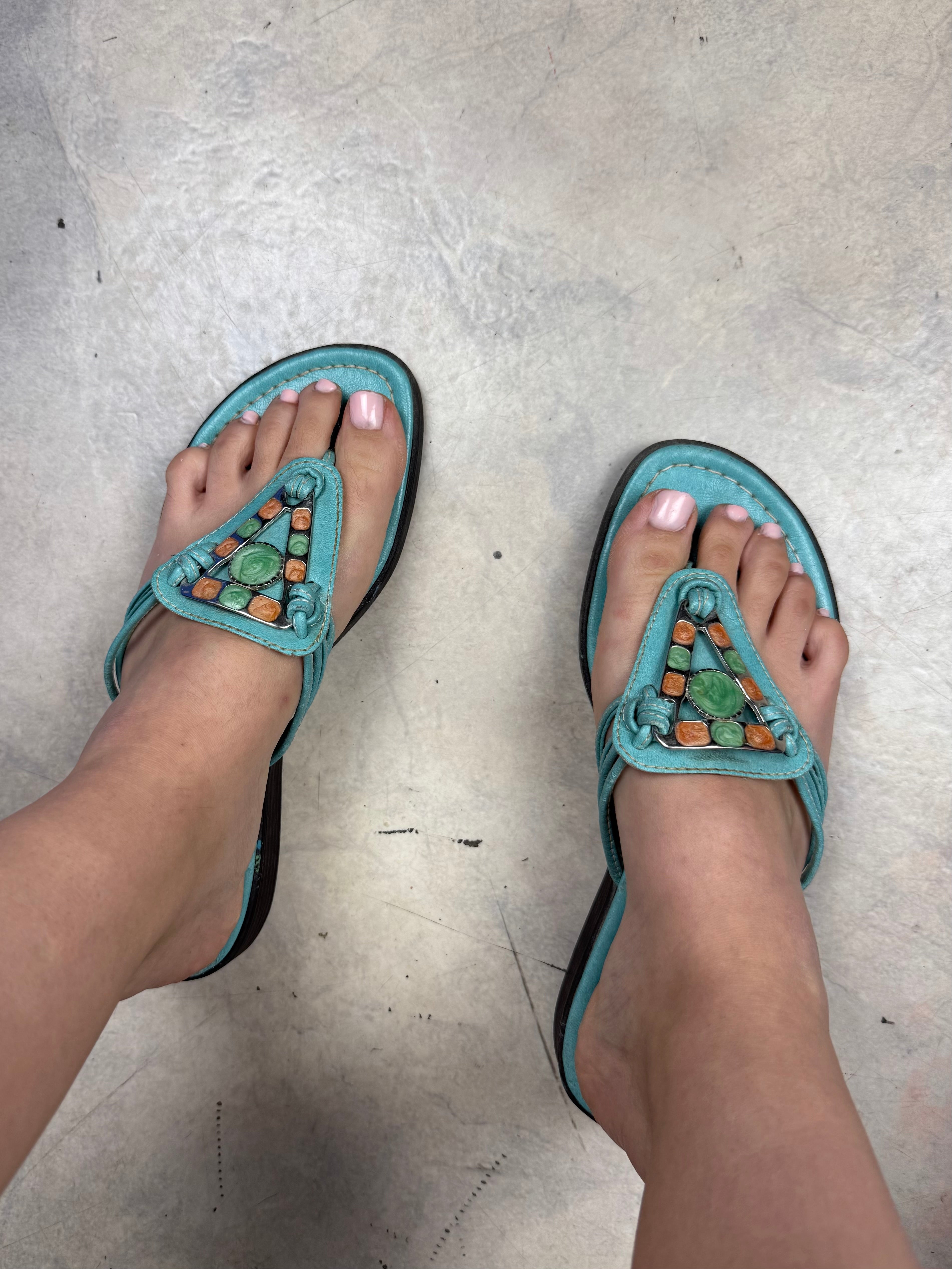 Blue flip flops thongs mules (39)