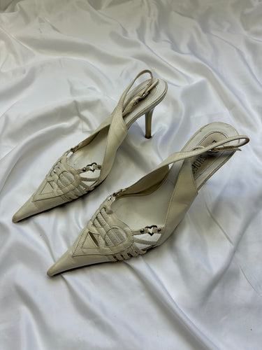 White pointed toes kitten heels 100% leather shoes (37)