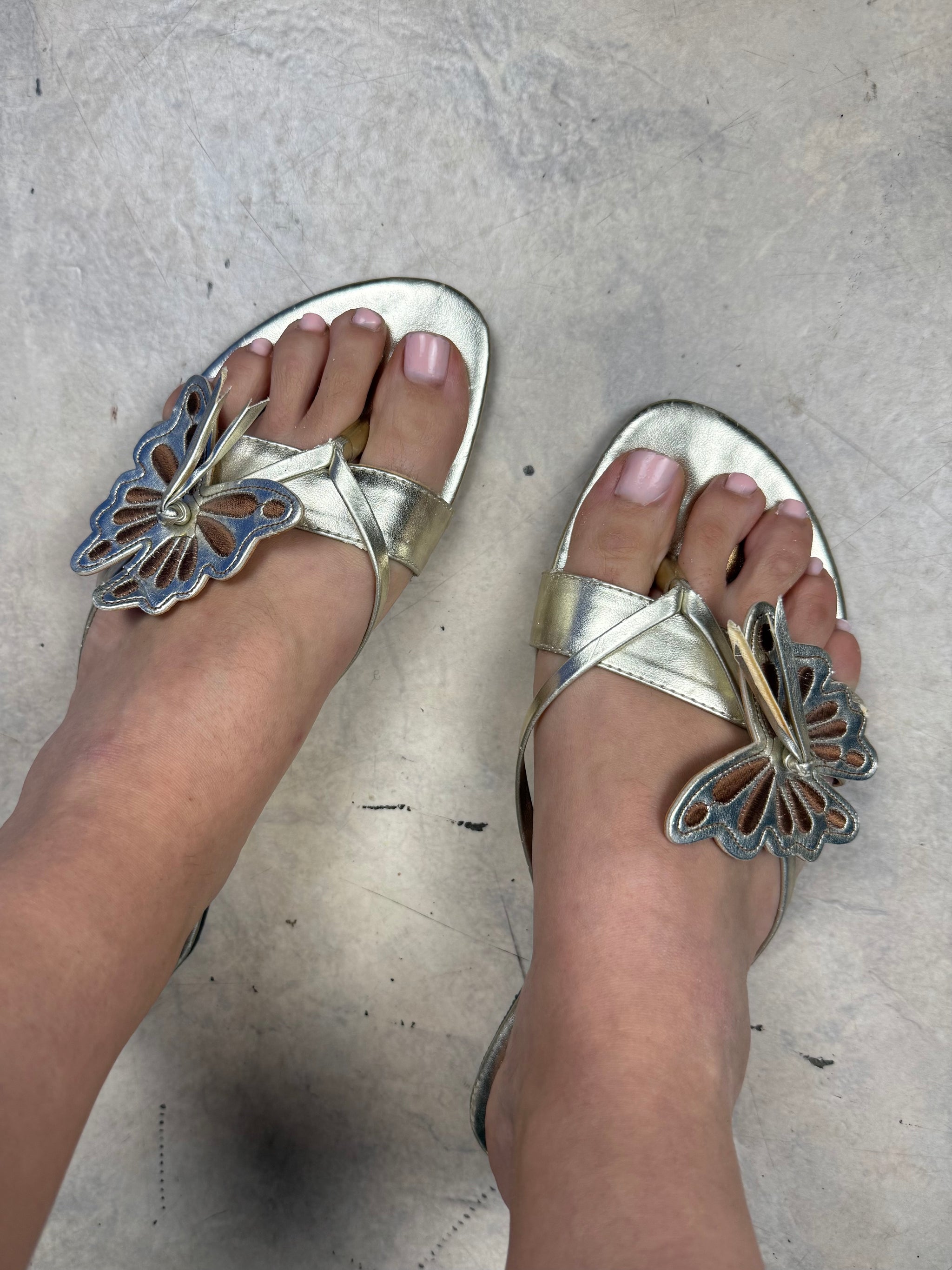 Gold butterfly flip flops mules (39)
