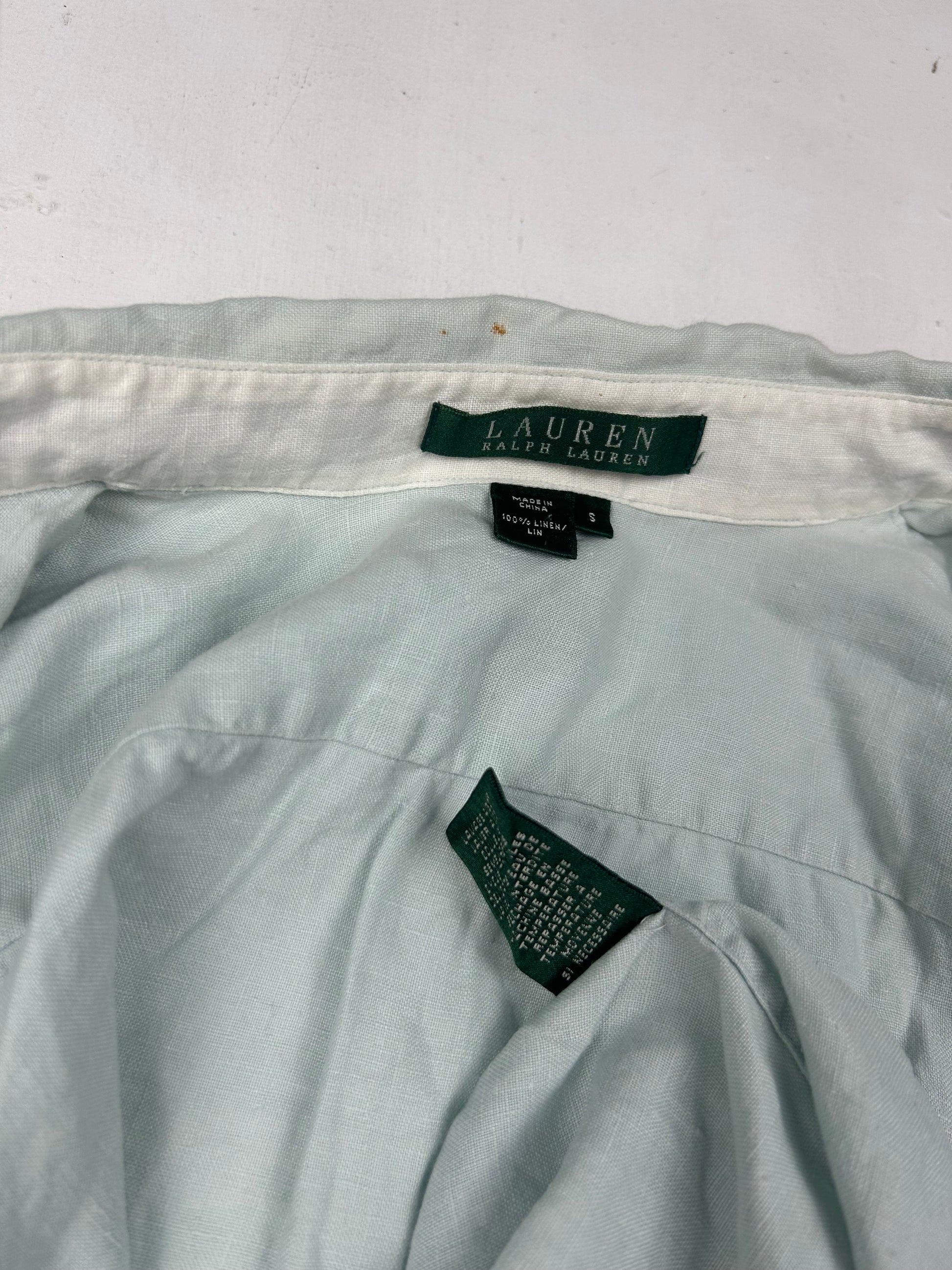 Baby blue 100% linen long sleeves shirt (S/M)