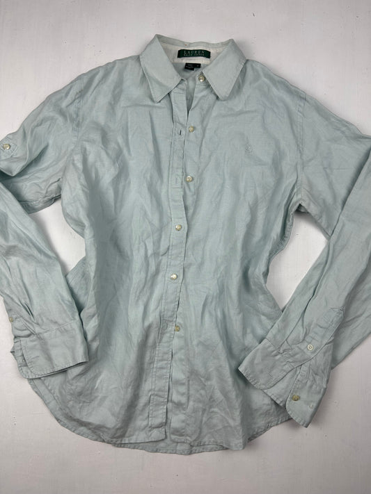 Baby blue 100% linen long sleeves shirt (S/M)