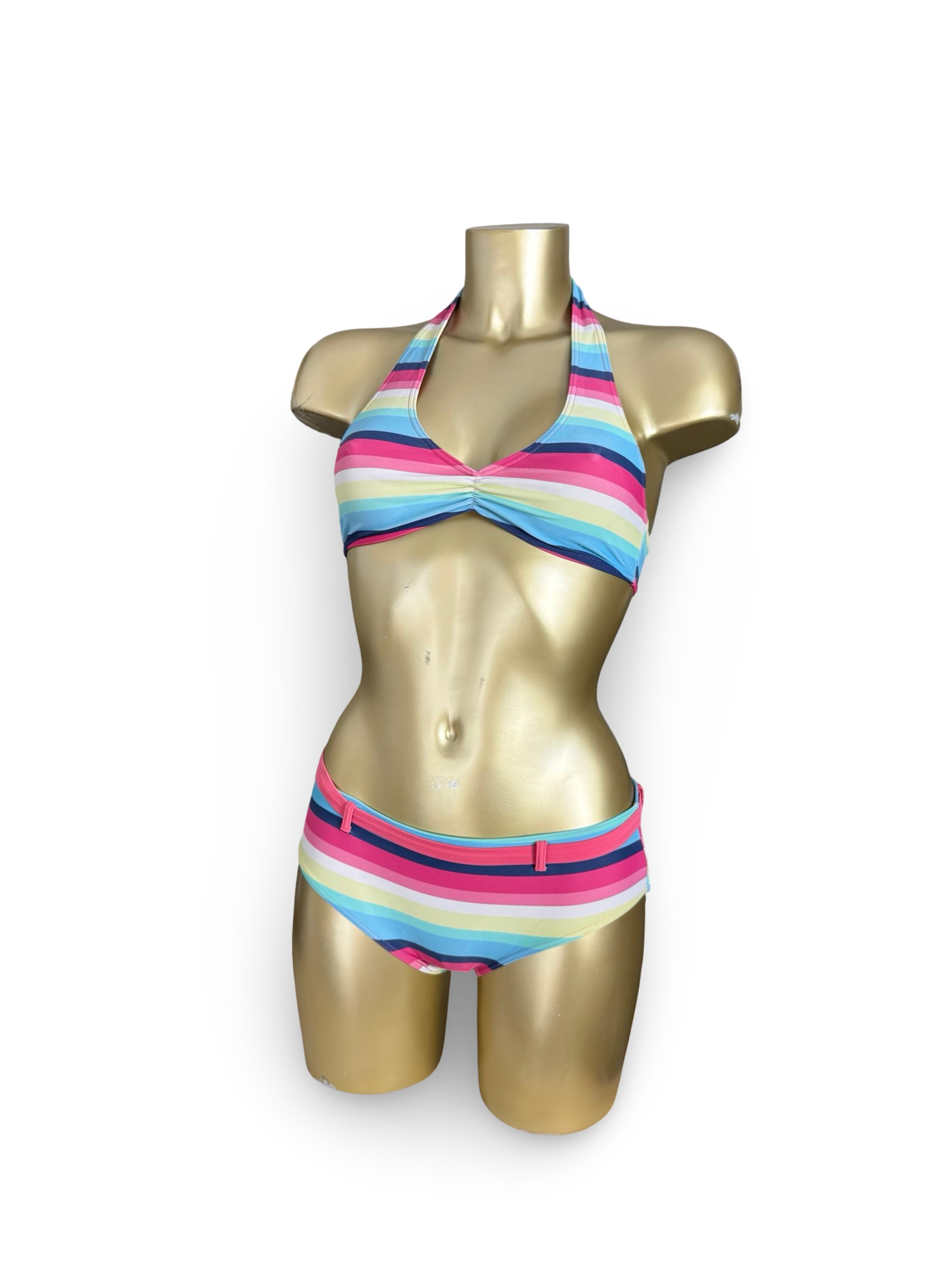Multicolor striped low rise bikini set (S)