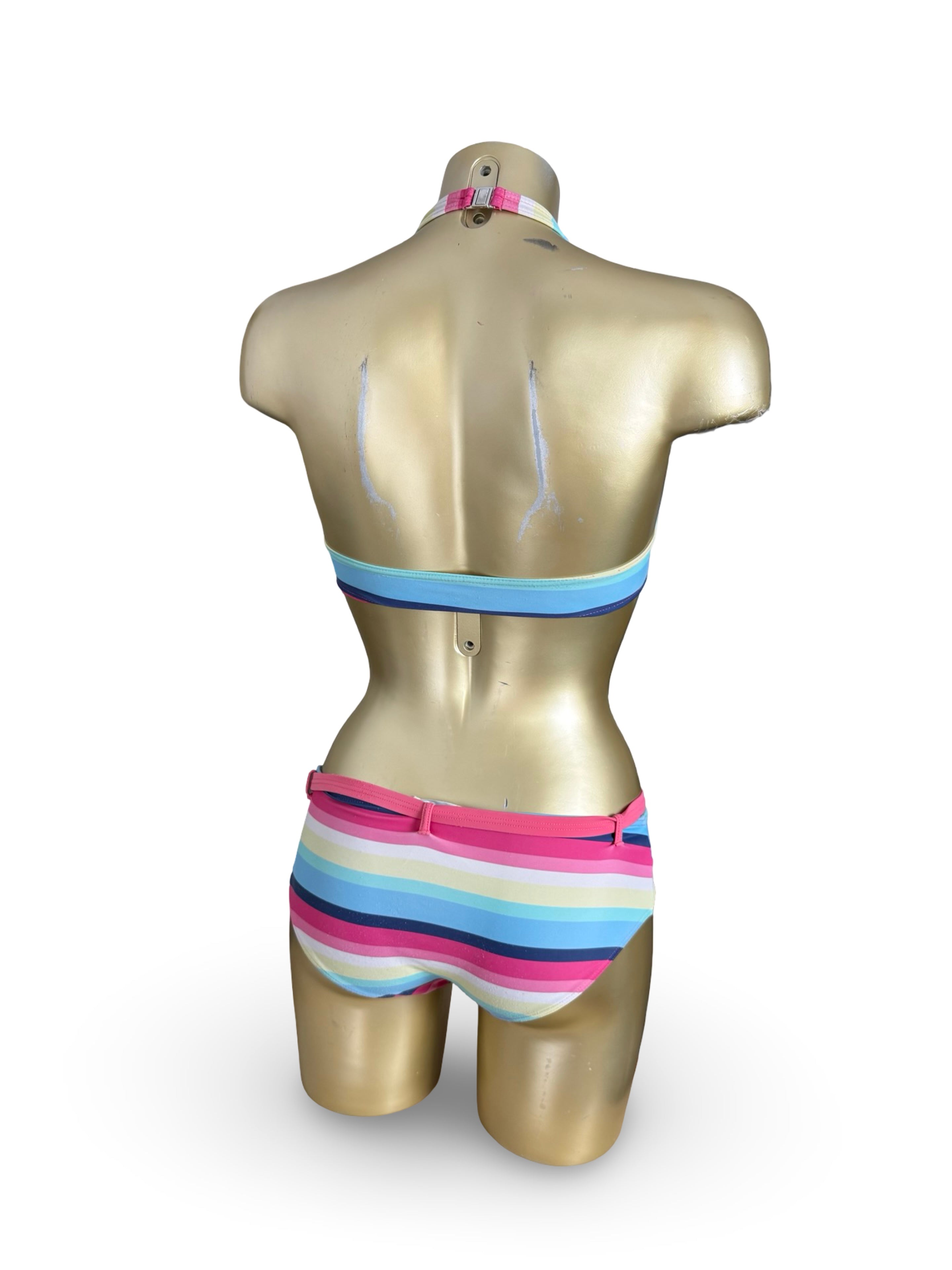 Multicolor striped low rise bikini set (S)