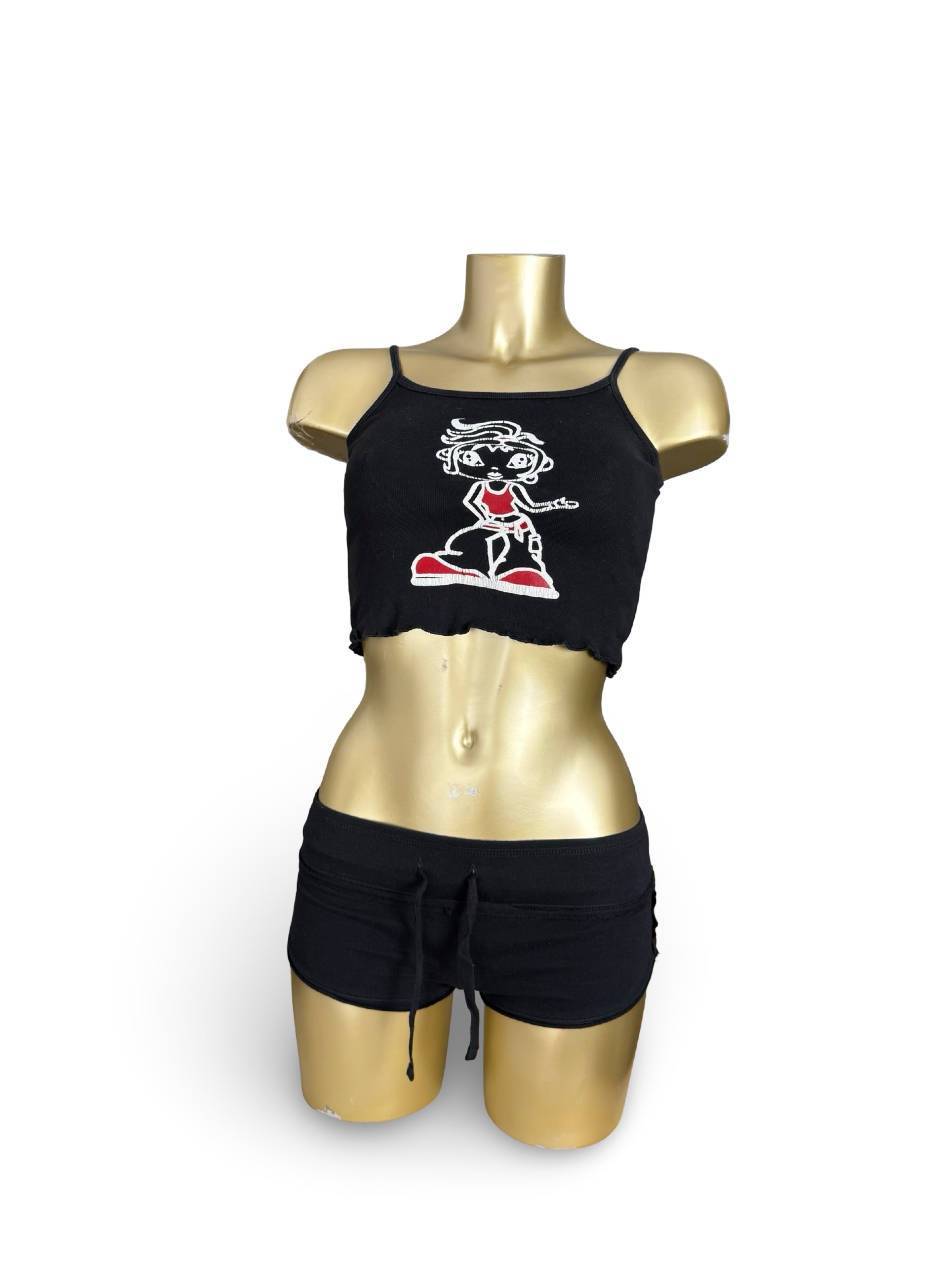 Black graphic cotton top (XS)