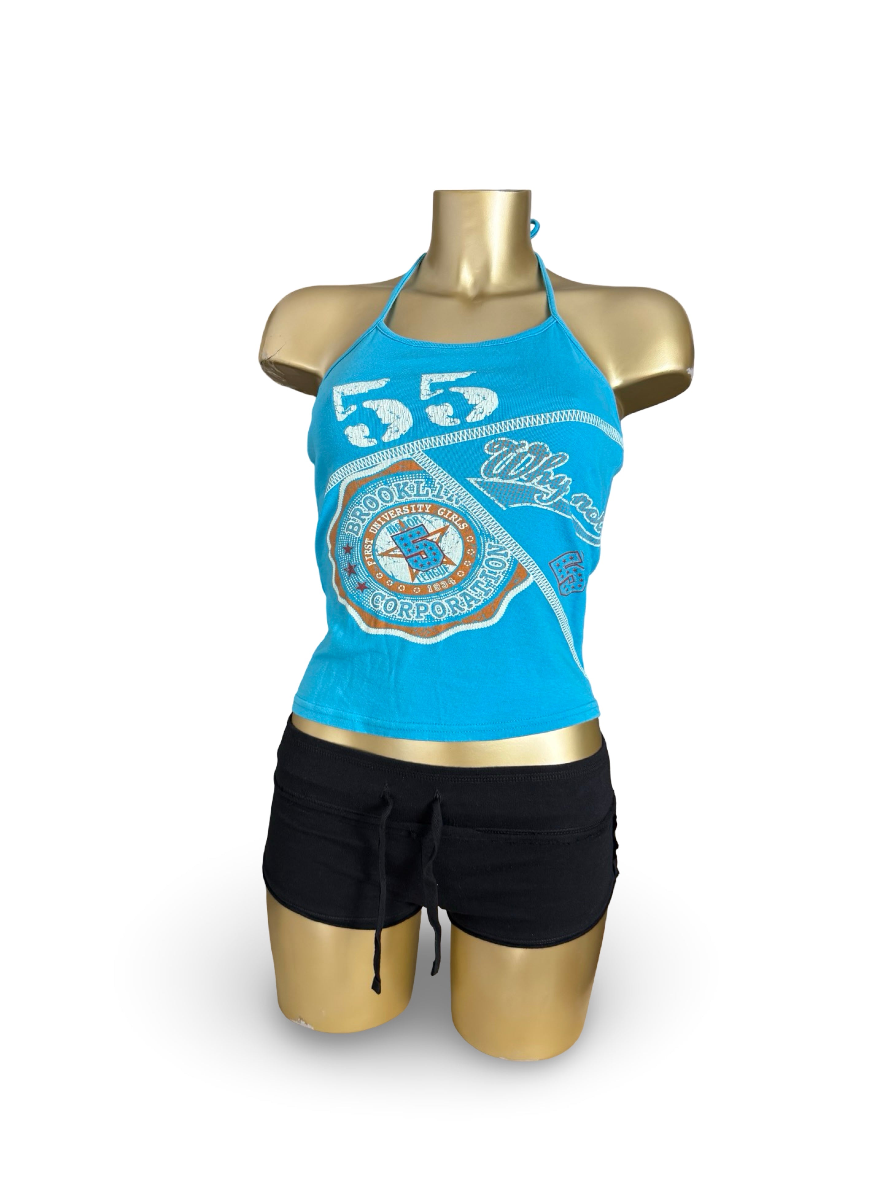 Blue graphic halter top (S)