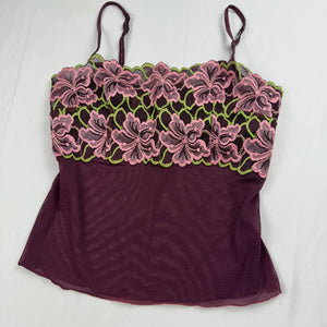 Purple mesh floral bustier babydoll top (S)