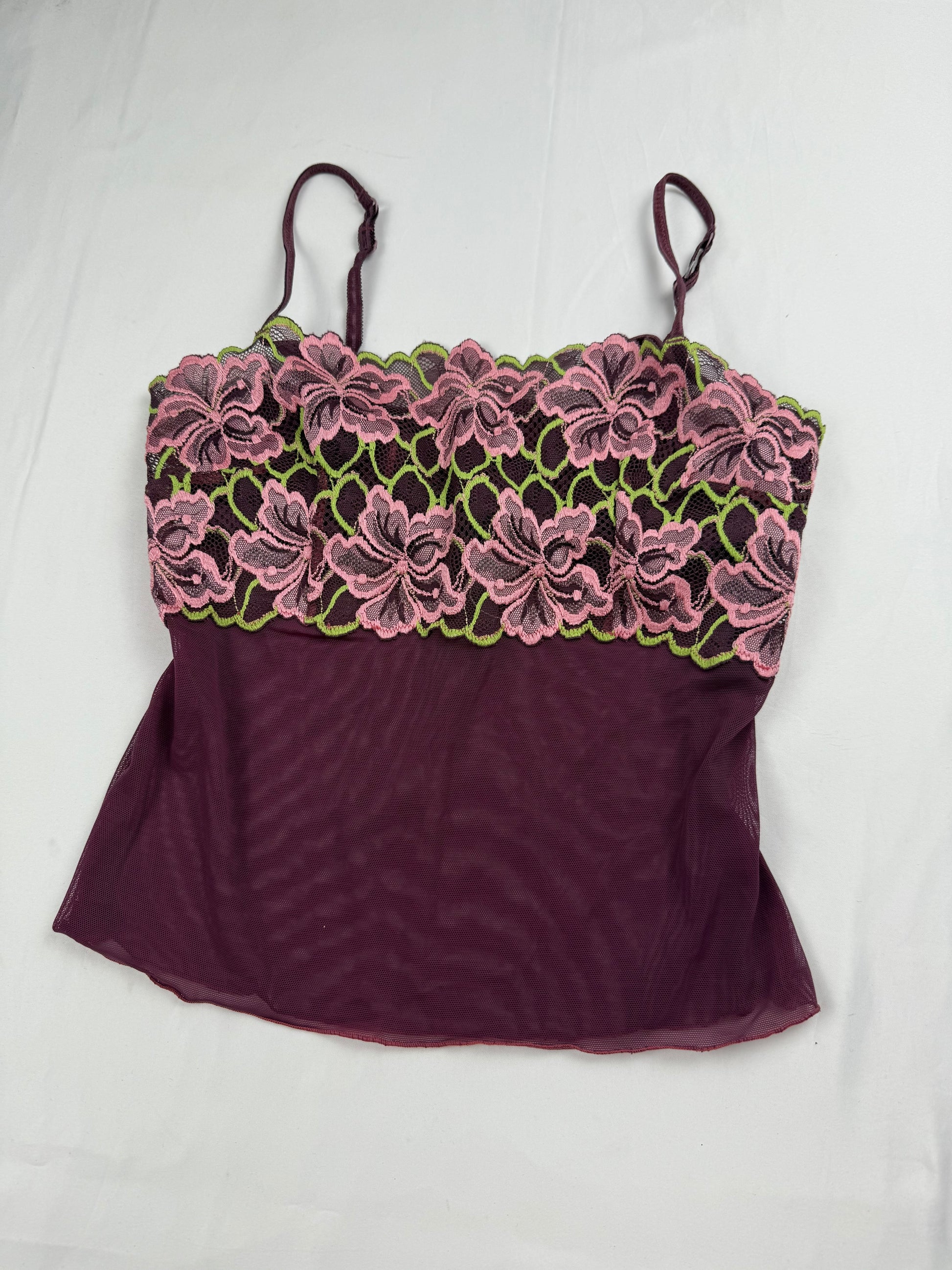 Purple mesh floral bustier babydoll top (S)