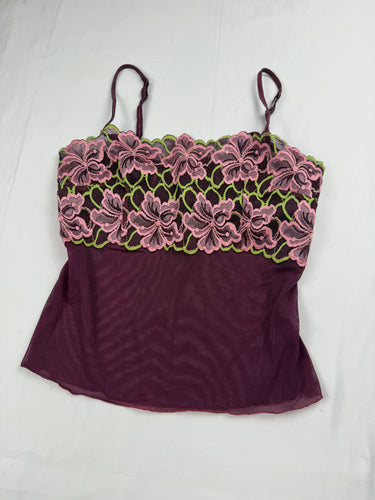 Purple mesh floral bustier babydoll top (S)