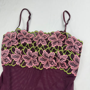 Purple mesh floral bustier babydoll top (S)