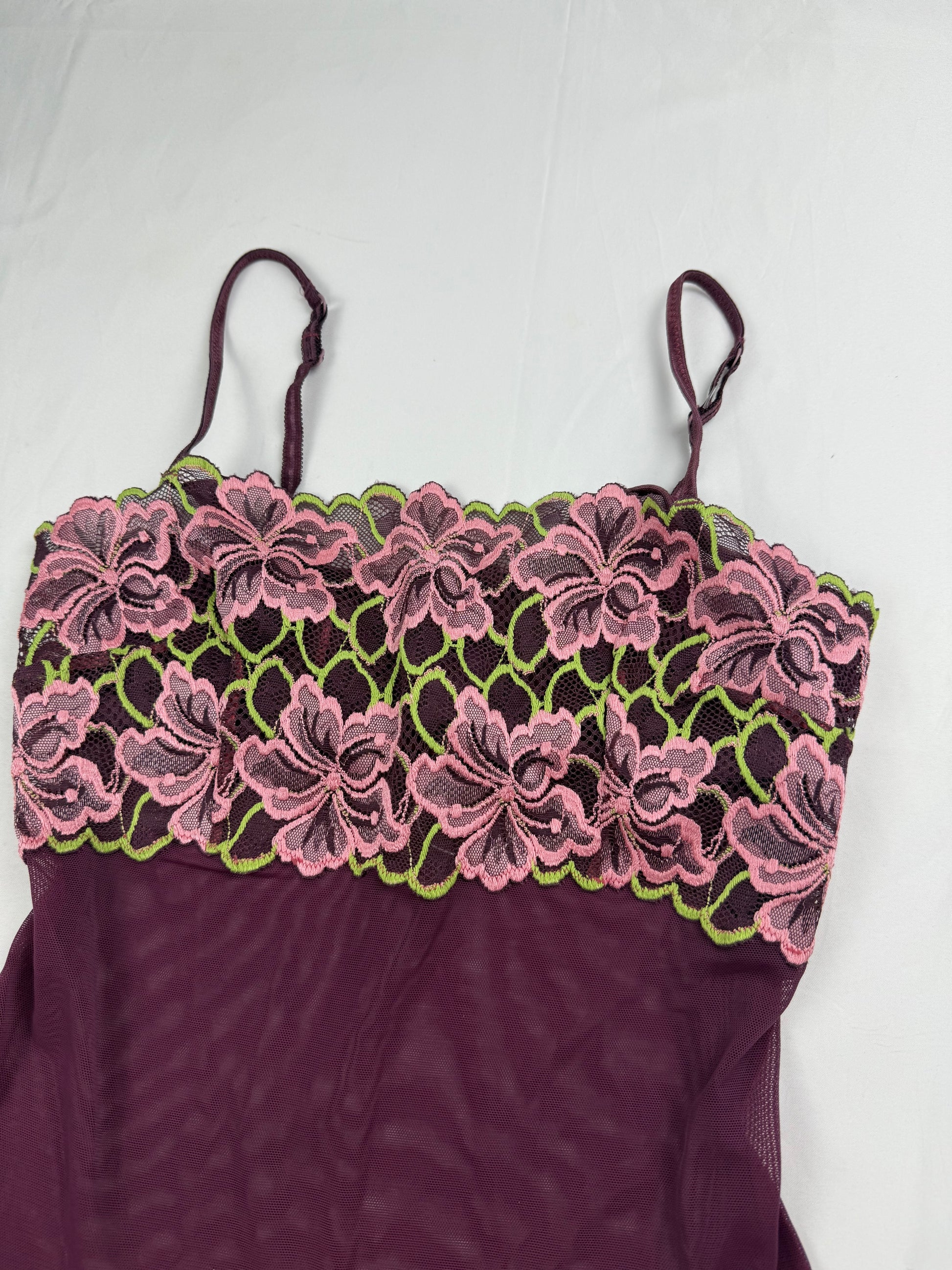 Purple mesh floral bustier babydoll top (S)