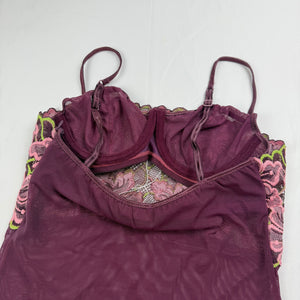 Purple mesh floral bustier babydoll top (S)