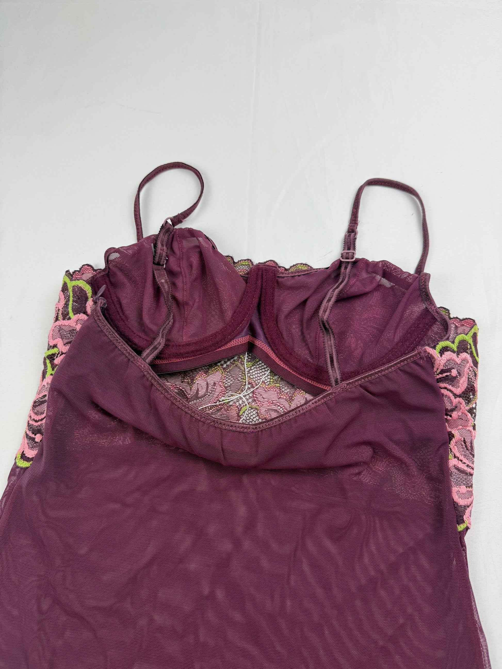 Purple mesh floral bustier babydoll top (S)
