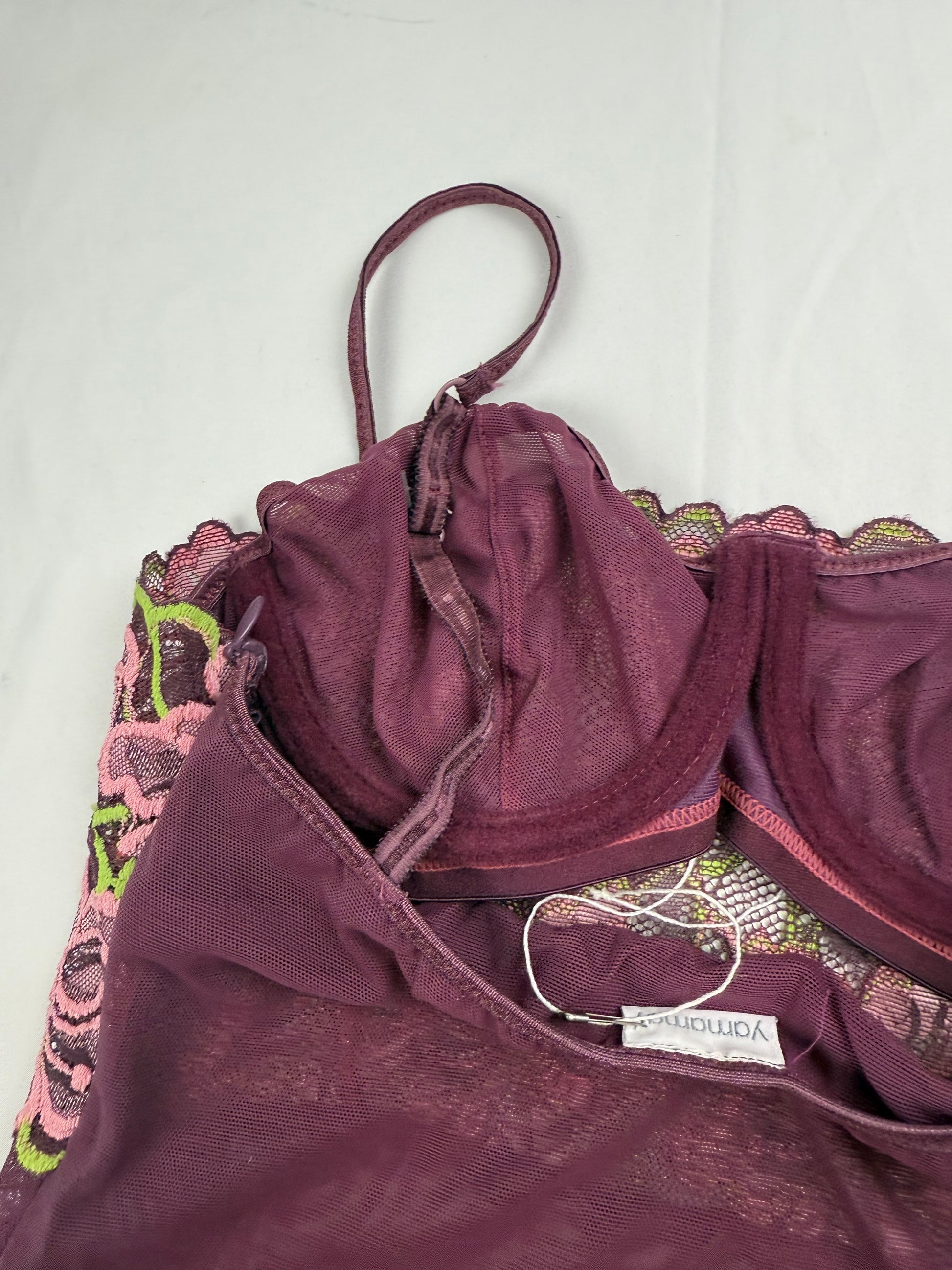 Purple mesh floral bustier babydoll top (S)