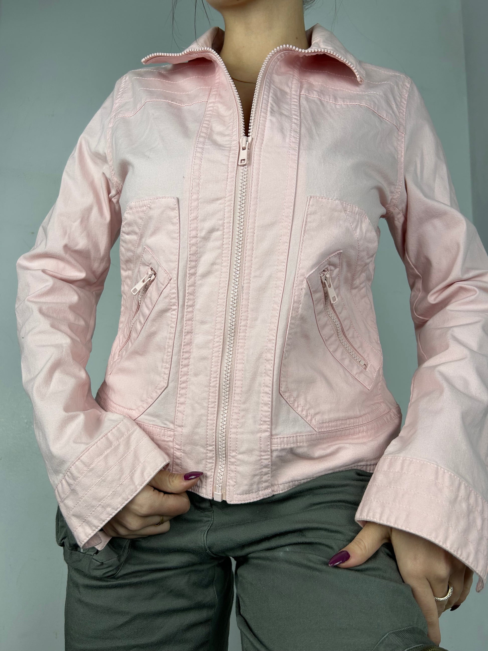 Baby pink spring zip up biker jacket (M)