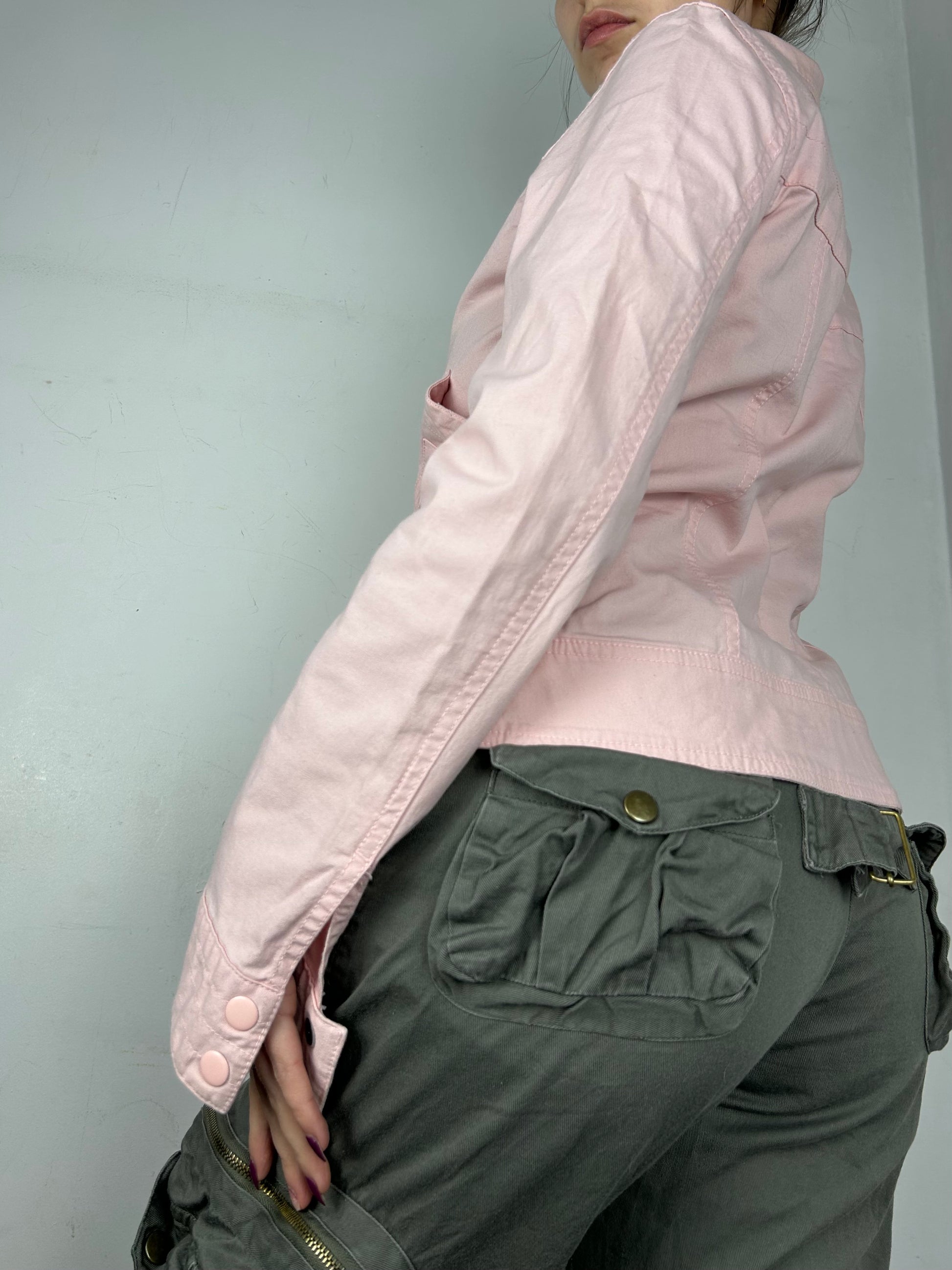 Baby pink spring zip up biker jacket (M)