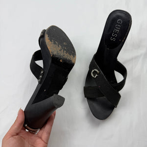 Black real leather mules heels (38)