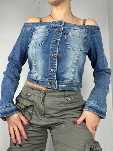 Denim bardot top jacket (S)
