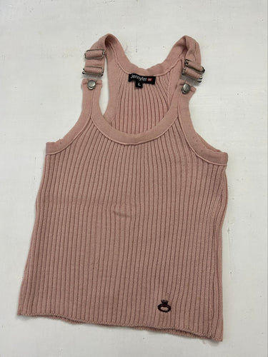 Baby pink y2k vintage ribbed knitted tank top (M)