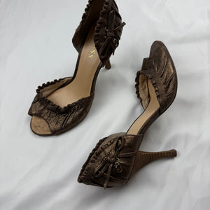 Gold real leather open toes heels (37)