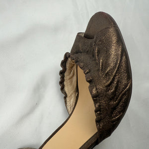 Gold real leather open toes heels (37)