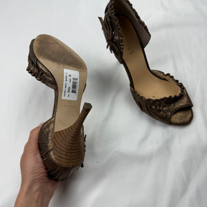 Gold real leather open toes heels (37)