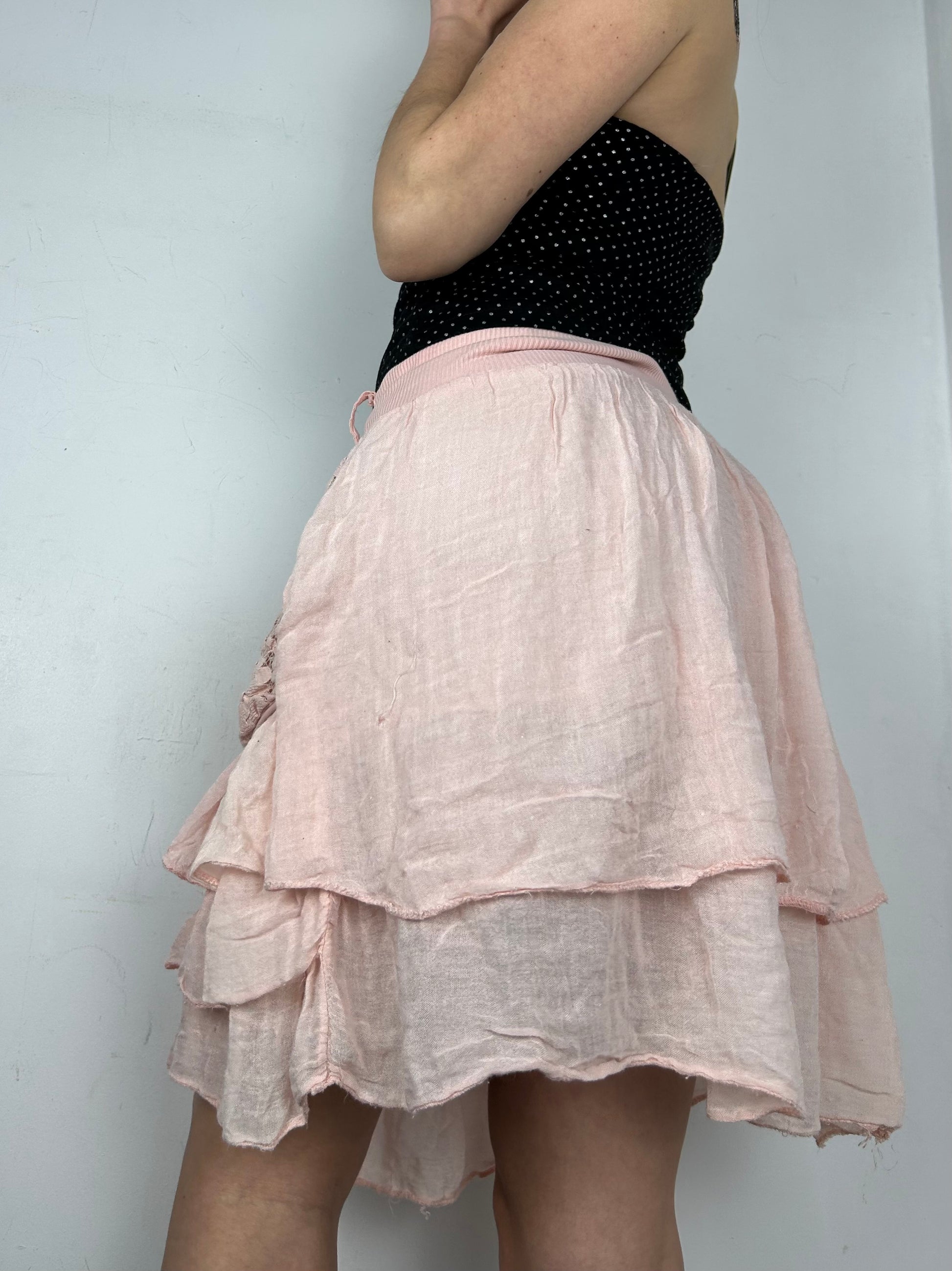 Baby pink lace pleated mini skirt (S/M)
