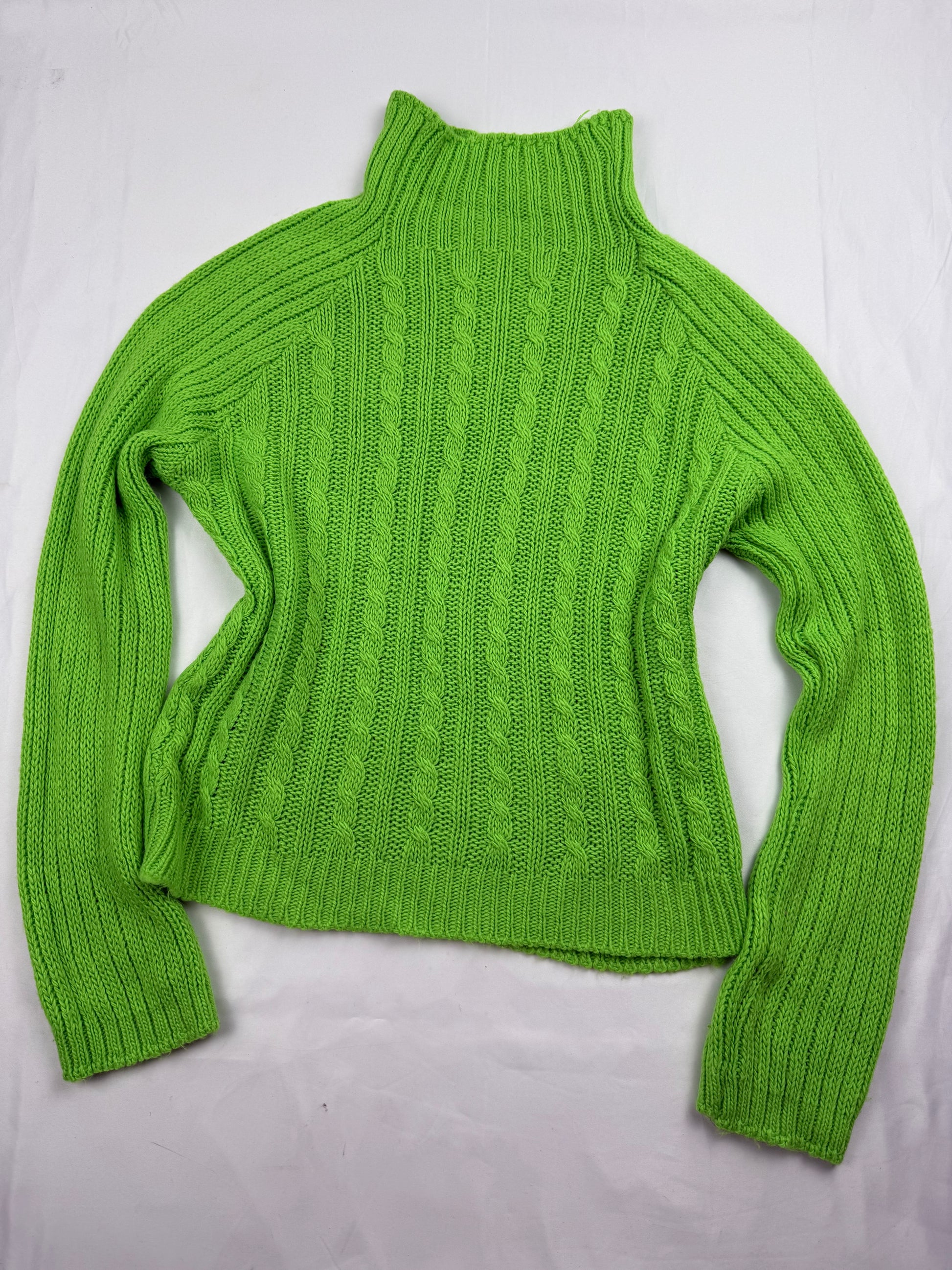 Neon green high neck knitted jumper (S/M)