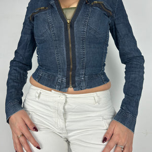 Blue denim zip up biker jacket (XS)