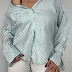Baby blue 100% linen long sleeves shirt (S/M)
