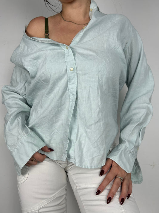 Baby blue 100% linen long sleeves shirt (S/M)