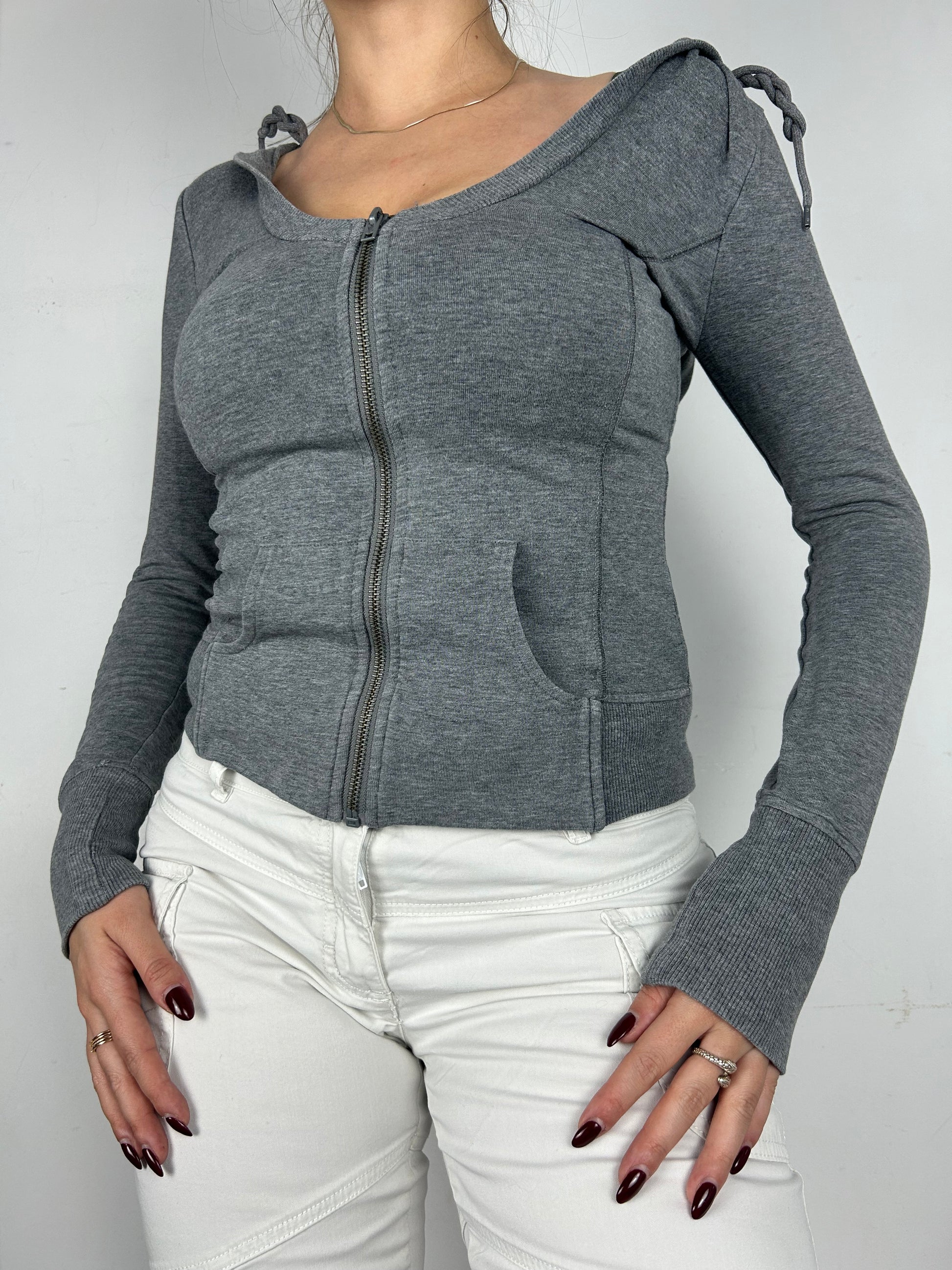 Grey 100% cotton strass logo hoodie (XS)