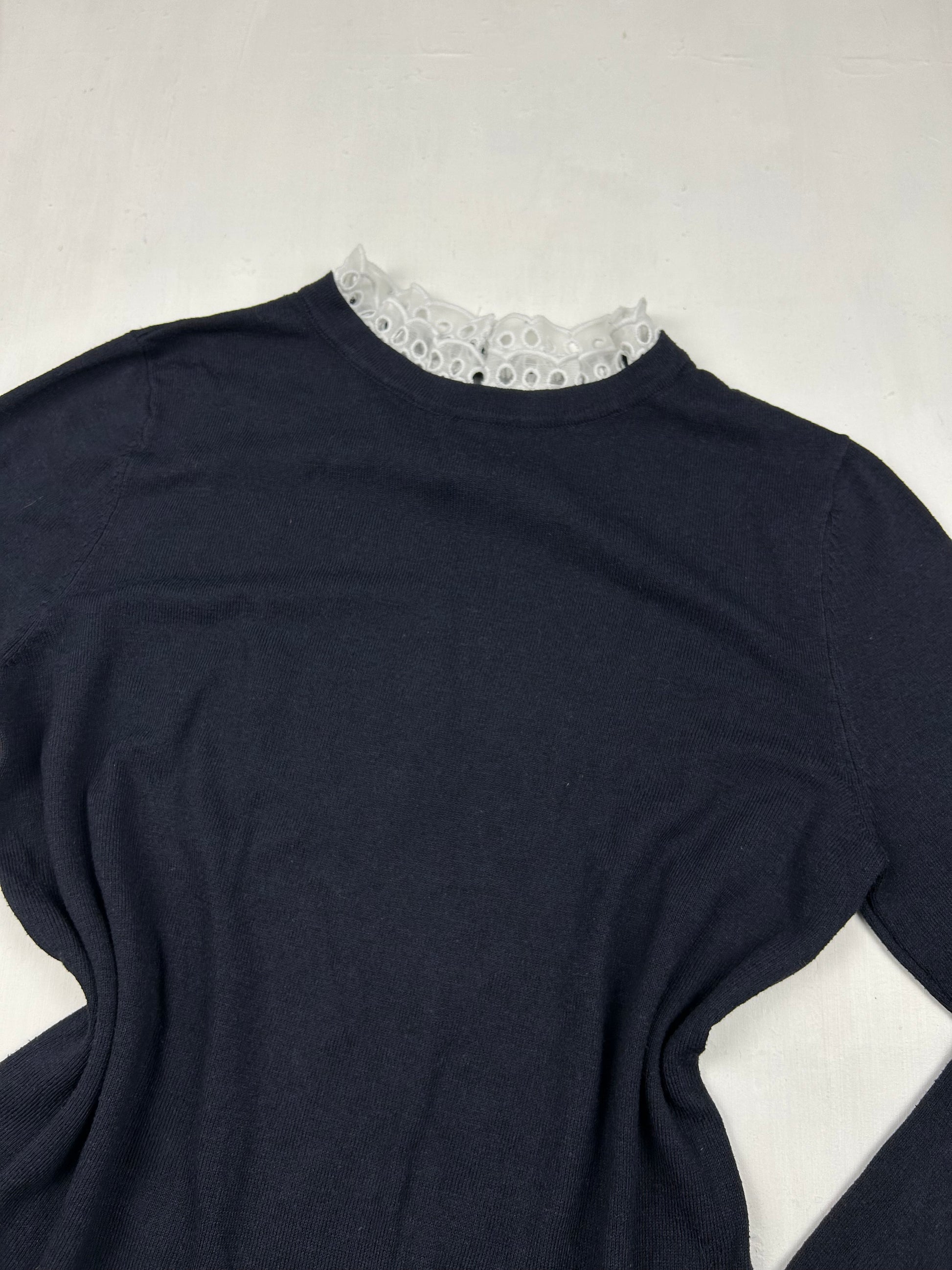 Navy lace neck coquette jumper (S/M)