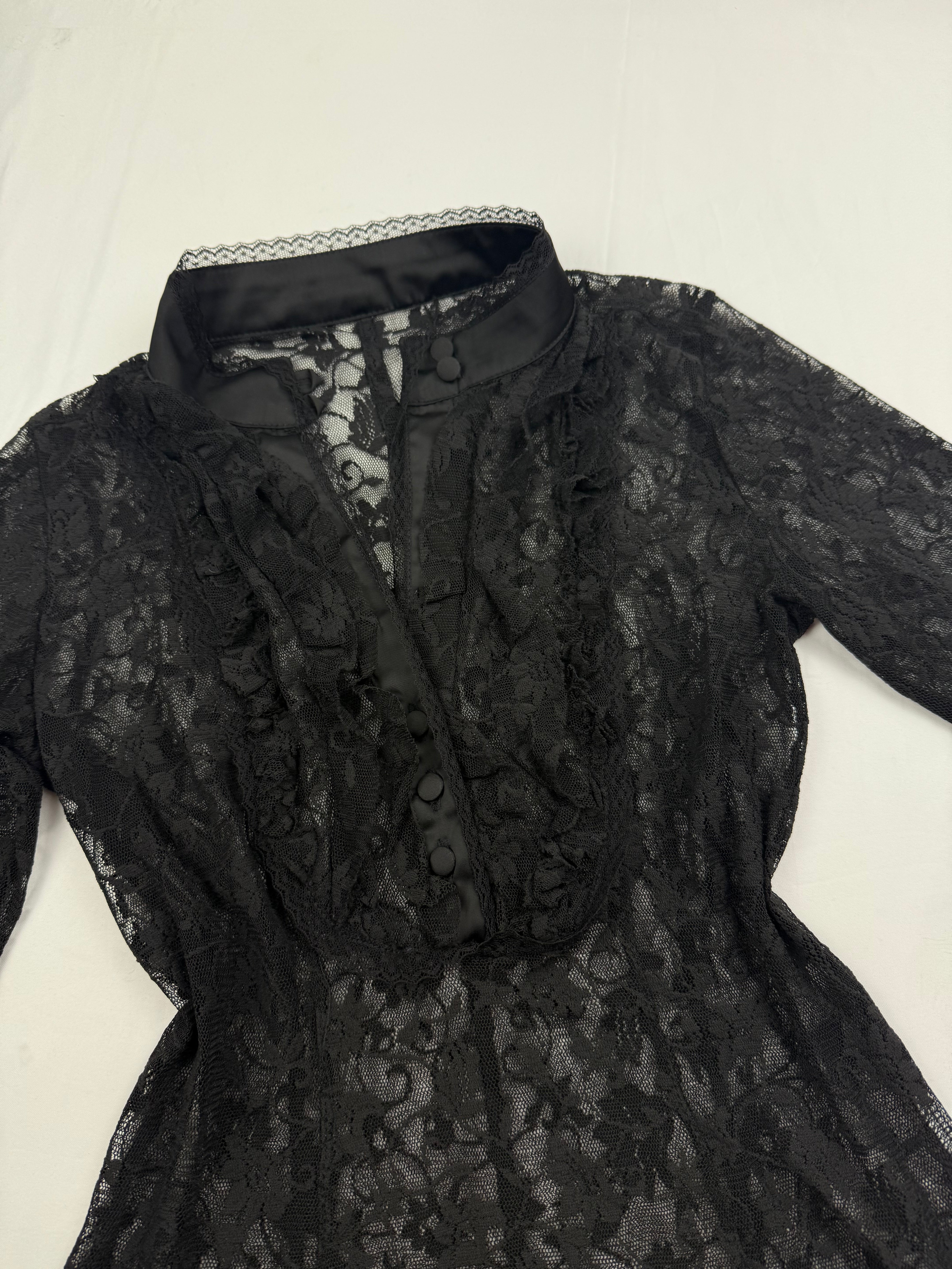 Black mesh long sleeves shirt (S)