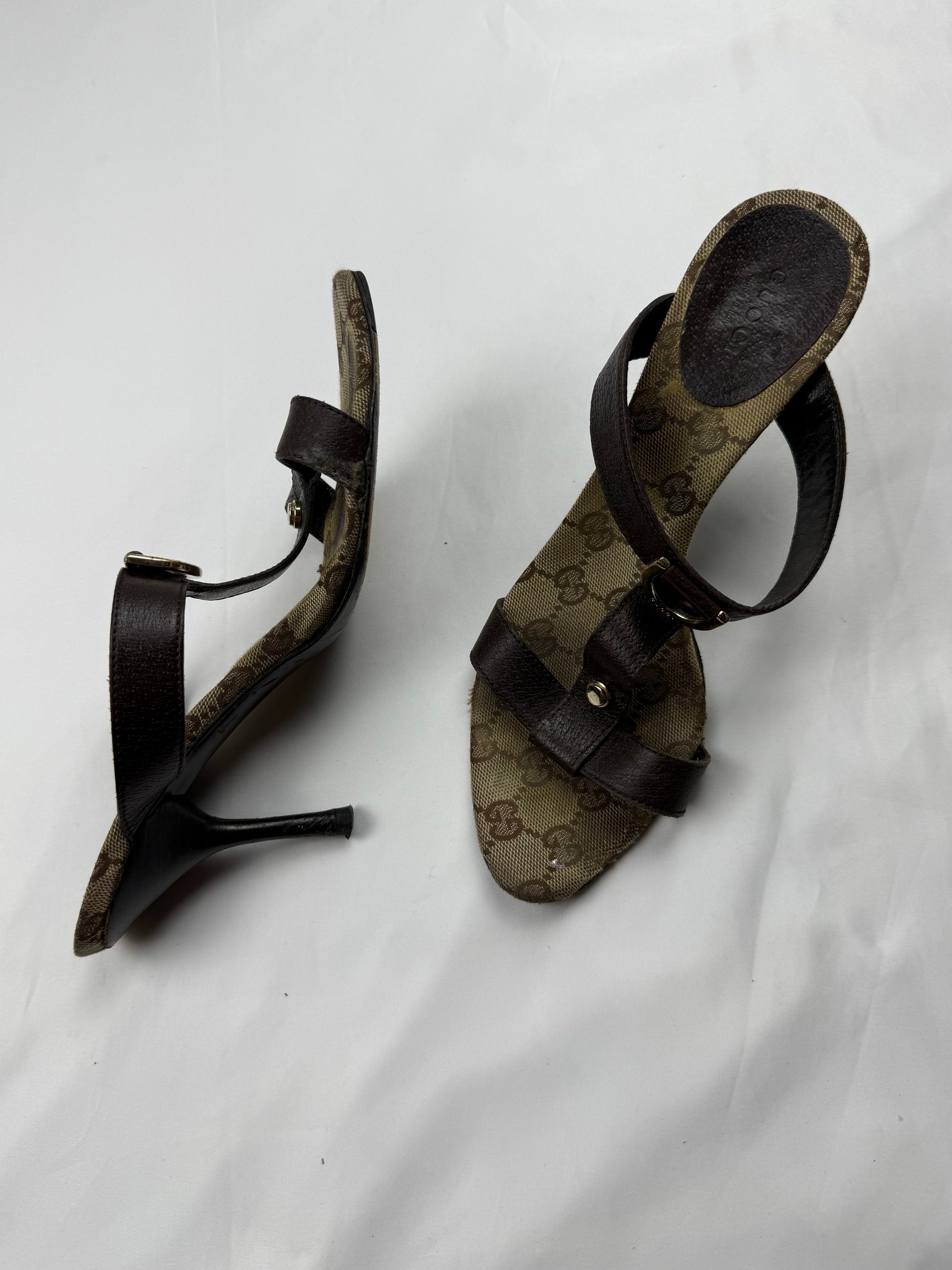 Brown leather monogram mules heels (37.5/38)