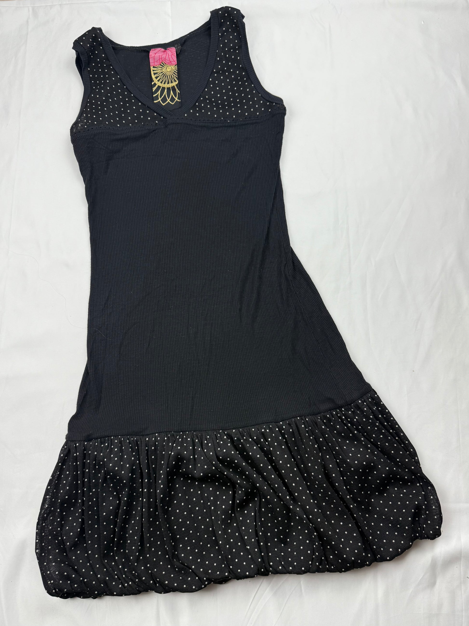 Black polka dots mini ballon dress (S)