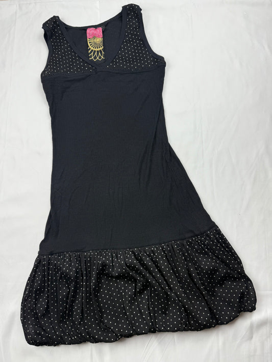 Black polka dots mini ballon dress (S)